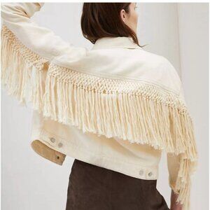 Blank Nyc Anthropologie Sacha Cream Crochet Fringe Jacket cotton S Boho coquette